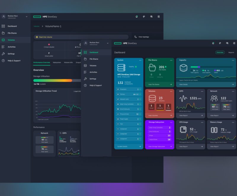 Screenshot of the UI Design for HPE StoreEasy Management Console