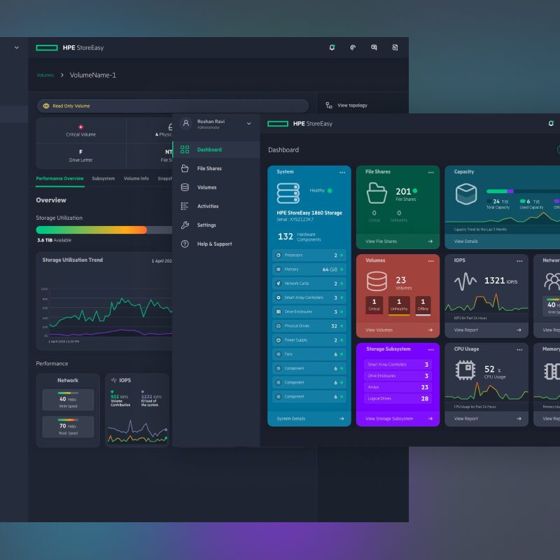 Screenshot of the UI Design for HPE StoreEasy Management Console
